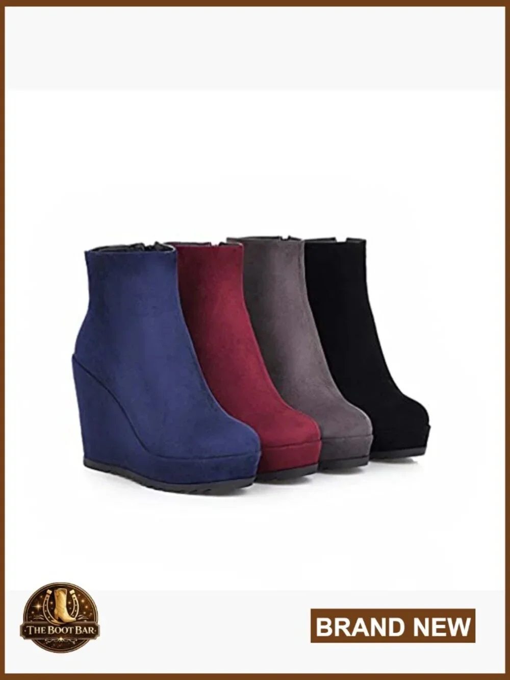 Wedge Heel Ankle Boots Platform Zipper Booties Leather Comfortable